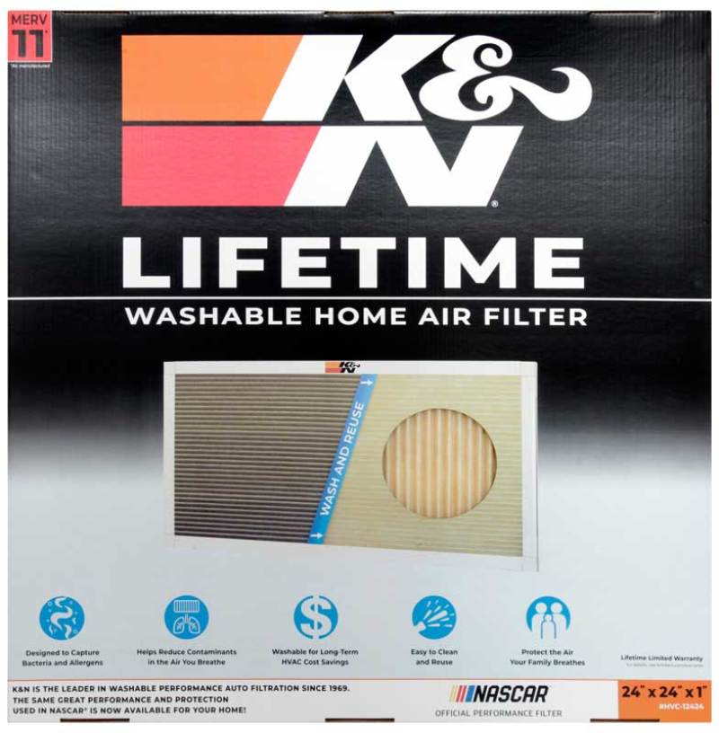 K&N HVAC Filter 24 x 24 x 1 - Reusable Washable Pleated Synthetic Filter for Improved Indoor Air Quality