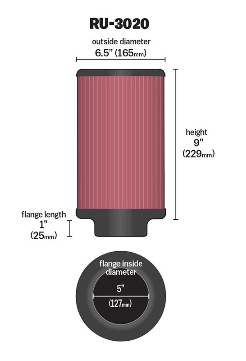 K&N Engineering Universal Air Filter with 2 1/4 Inch 10 Degree Flange – 16 1/4 x 4 Inch, 4 1/2 Inch Height