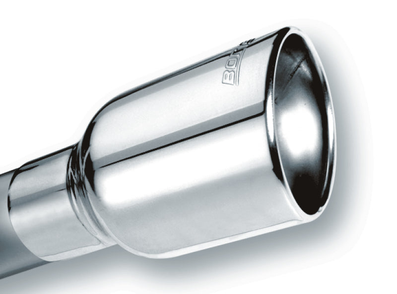 Borla Universal Polished Exhaust Tip with Clamp – 2.5 Inch Inlet, 4.25 x 3.5 Inch Single Oval Rolled-Edge Angle-Cut Outlet