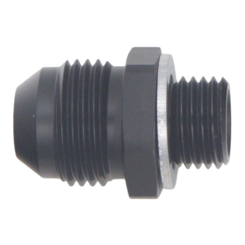 DeatschWerks 8AN Male Flare to M14 x 1.5 Male Metric Adapter with Washer - Anodized Matte Black