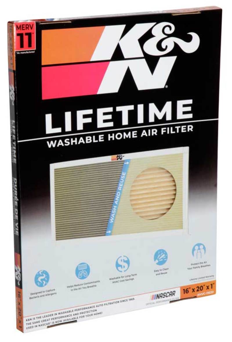 K&N HVAC Filter 16 x 20 x 1 - Washable and Reusable Air Filter with MERV 11 Rating