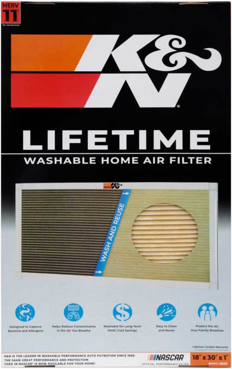 K&N HVAC Filter 18 x 30 x 1 - Reusable Washable Pleated Synthetic Air Filter for Home HVAC Systems