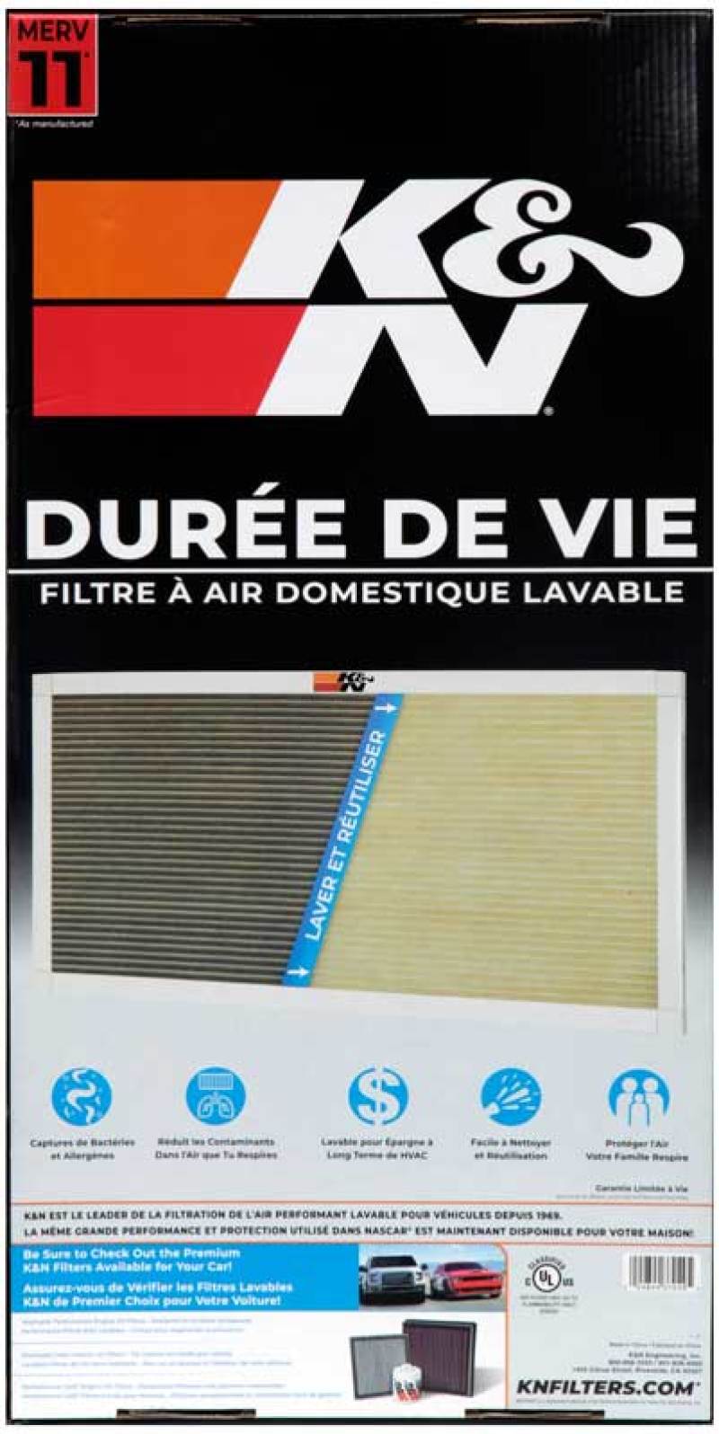 K&N HVAC Filter 12 x 24 x 1 – Washable, Reusable Pleated Synthetic Air Filter with MERV 11 Rating