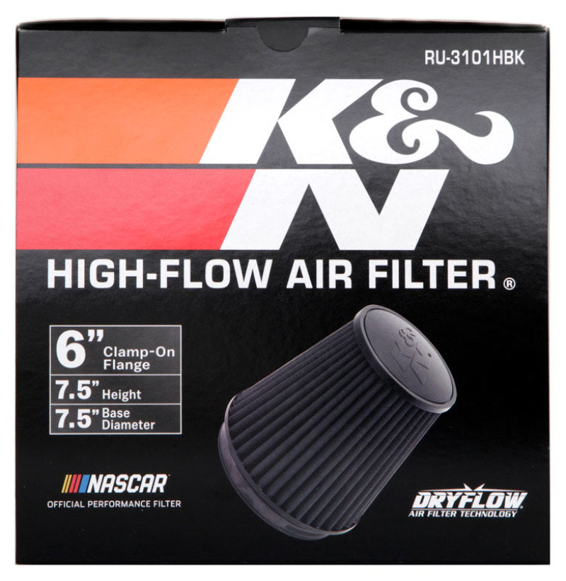 K&N Engineering RU-3101HBK Black Universal Round Tapered Air Filter - 6 Inch Flange ID