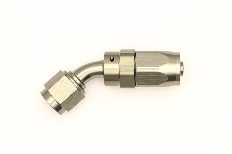 DeatschWerks 6AN Female Swivel 45-Degree Hose End CPE - Anodized DW Titanium