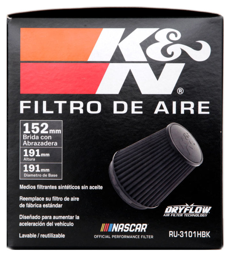 K&N Engineering RU-3101HBK Black Universal Round Tapered Air Filter - 6 Inch Flange ID