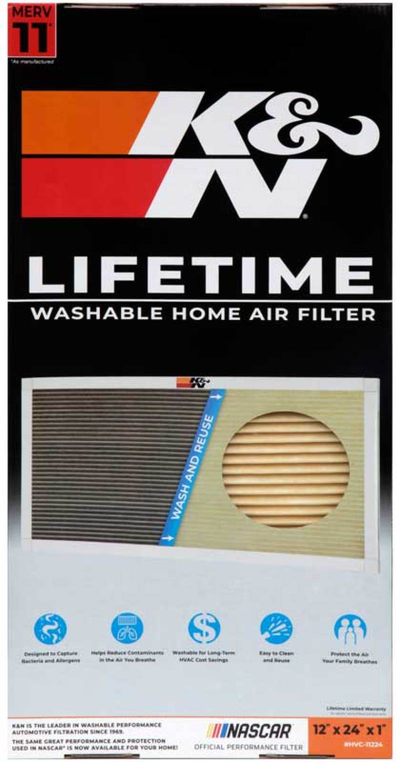 K&N HVAC Filter 12 x 24 x 1 – Washable, Reusable Pleated Synthetic Air Filter with MERV 11 Rating