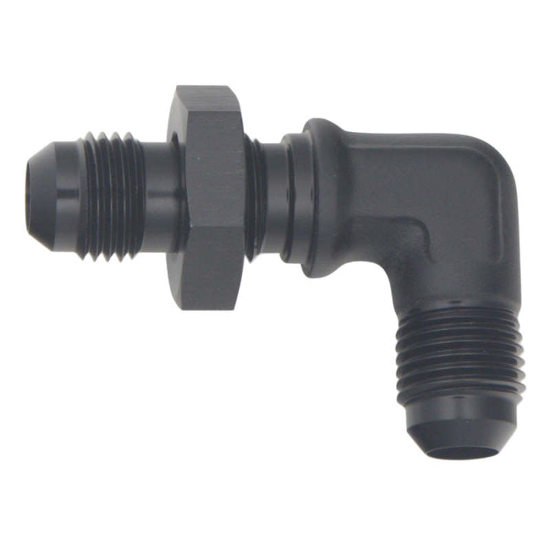 DeatschWerks 6AN Male Flare to 6AN Male Flare Bulkhead Adapter 90-Degree Anodized Matte Black
