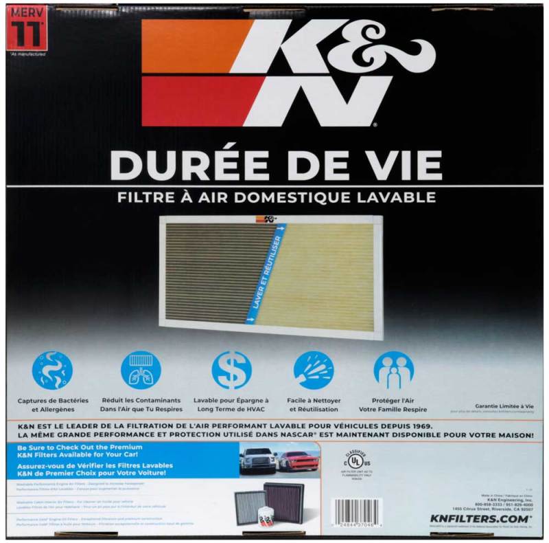 K&N HVAC Filter - 20 x 20 x 1, Reusable Pleated Synthetic Air Filter with MERV 11 Rating
