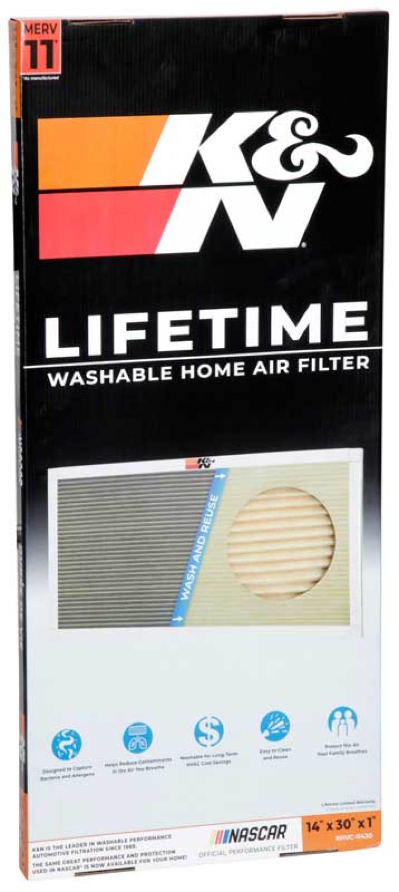 K&N HVAC Filter - 14 x 30 x 1 | Reusable Pleated Synthetic Air Filter with MERV 11 Rating