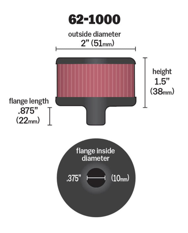 K&N Engineering 62-1000 Steel Base Crankcase Vent Filter for Classic and Racing Applications