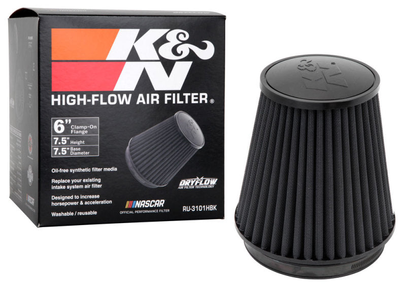 K&N Engineering RU-3101HBK Black Universal Round Tapered Air Filter - 6 Inch Flange ID