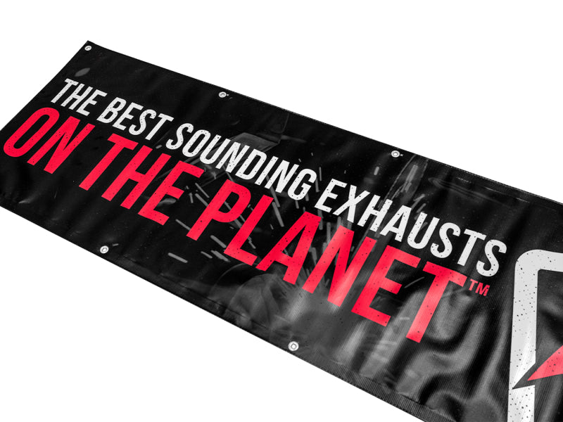 AWE Tuning Bay Banner - 7-Foot Wide Automotive Wall Decor with Grommets and Gloss Finish