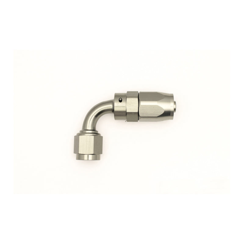 DeatschWerks 6AN Female Swivel 90-Degree Hose End CPE – Anodized DW Titanium Fuel Fitting