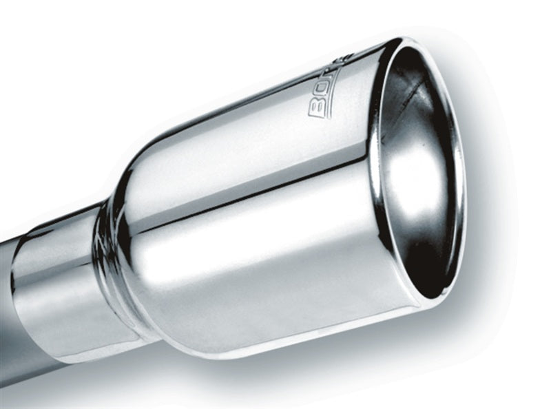 Borla Universal Polished Exhaust Tip with Clamp – 2.5 Inch Inlet, 4.25 x 3.5 Inch Single Oval Rolled-Edge Angle-Cut Outlet