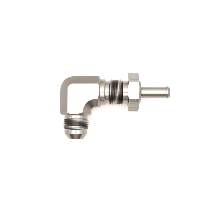 DeatschWerks 8AN Male Flare to 5/16 Inch Male Barb Bulkhead Adapter 90-Degree - Anodized Matte Black