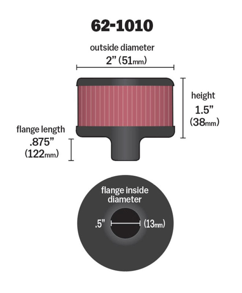 K&N Engineering 62-1010 Steel Base Crankcase Vent Filter - 1/2 Inch Diameter, Reusable Synthetic Media