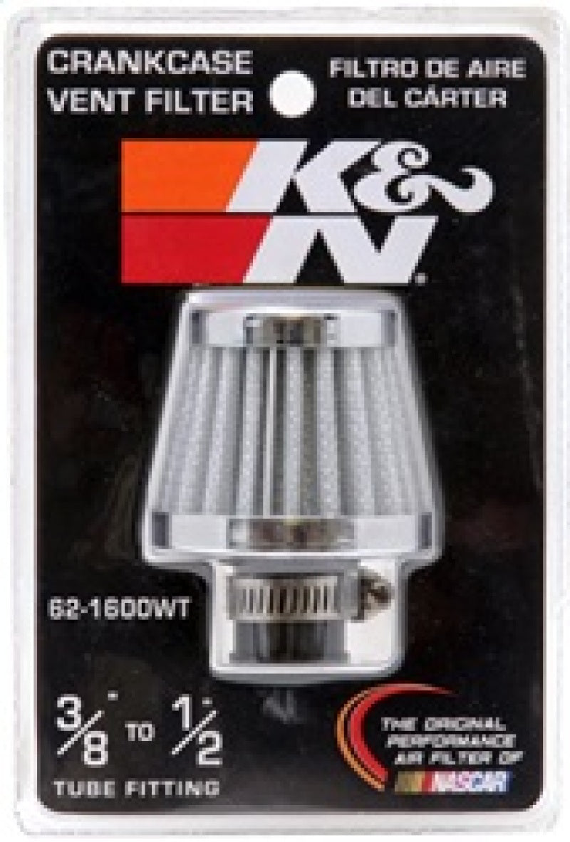 K&N Engineering 62-1600WT Crankcase Vent Filter with Chrome Top and Base, 2-inch Base Diameter