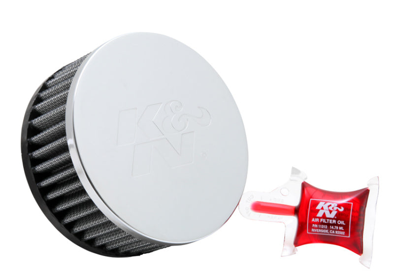 K&N Engineering RC-1950 Universal Chrome Air Filter – 2.5 Inch Outer Diameter, 2 Inch Height, 1.5 Inch Flange for Automotive and Equipment Applications