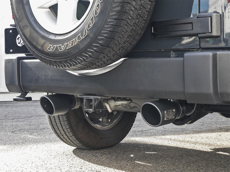 aFe Rebel Series 2.5 inch 409 Stainless Steel Cat-Back Exhaust System with Black Tips for Jeep Wrangler (2007-2018) V6 3.6L / 3.8L