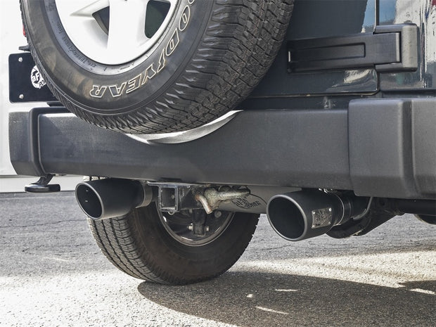 aFe Rebel Series 2.5 inch 409 Stainless Steel Cat-Back Exhaust System with Black Tips for Jeep Wrangler (2007-2018) V6 3.6L / 3.8L