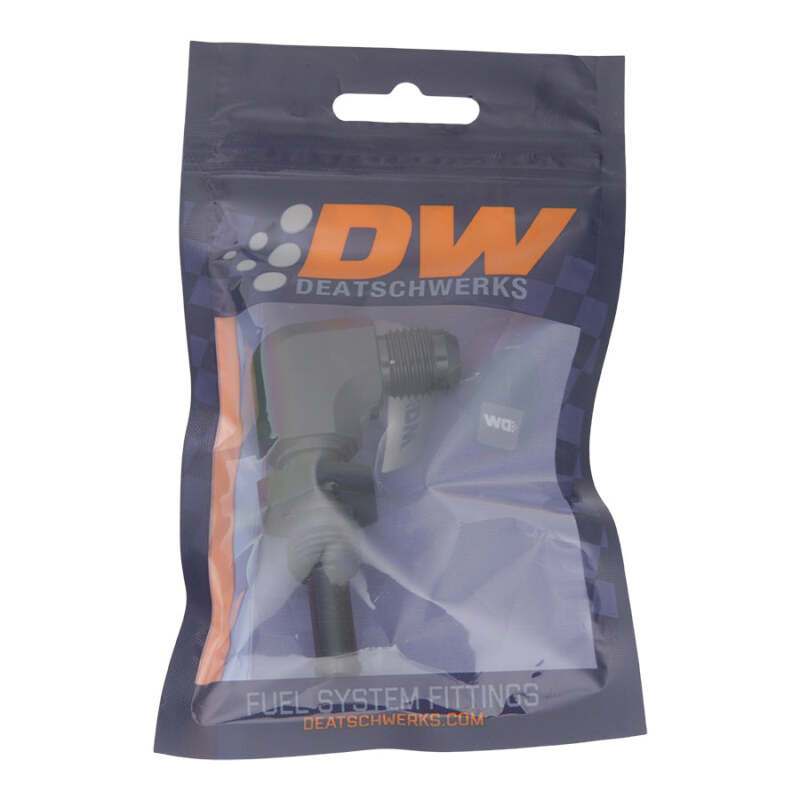 DeatschWerks 6AN Male Flare to 5/16 Inch Male Barb Bulkhead Adapter 90-Degree - Anodized Matte Black