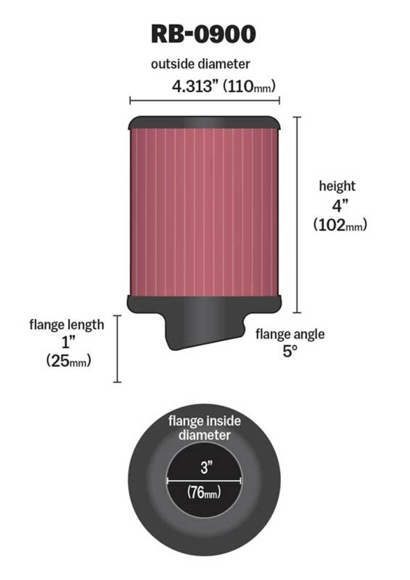 K&N Engineering Universal Rubber Air Filter – 3 Inch Diameter, 4.5 Inch Outer Diameter, 4 Inch Height