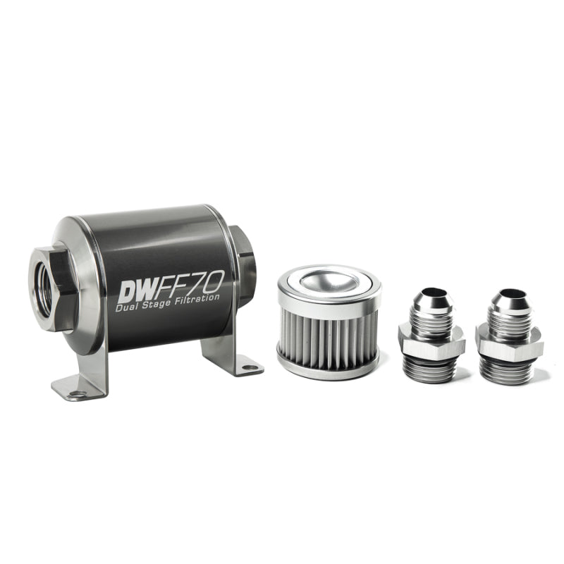 DeatschWerks Stainless Steel 8AN 10 Micron Inline Fuel Filter Housing Kit