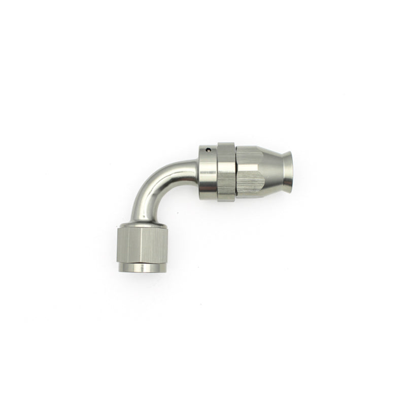 DeatschWerks 8AN Female Swivel 90-Degree Hose End PTFE with Olive Insert, Titanium Anodized - Part #6-02-0856