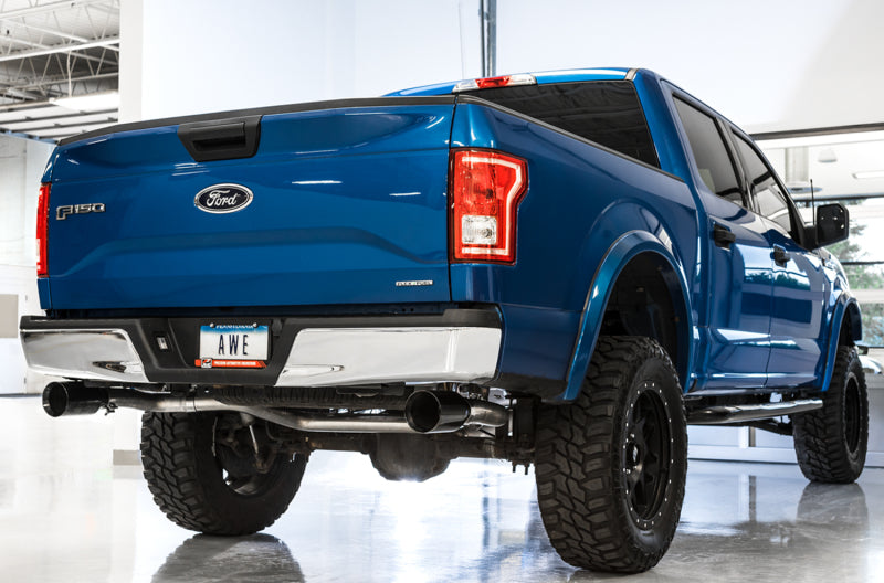 AWE Tuning 2015+ Ford F-150 0FG Dual Exit Performance Exhaust System with 5-Inch Diamond Black Tips