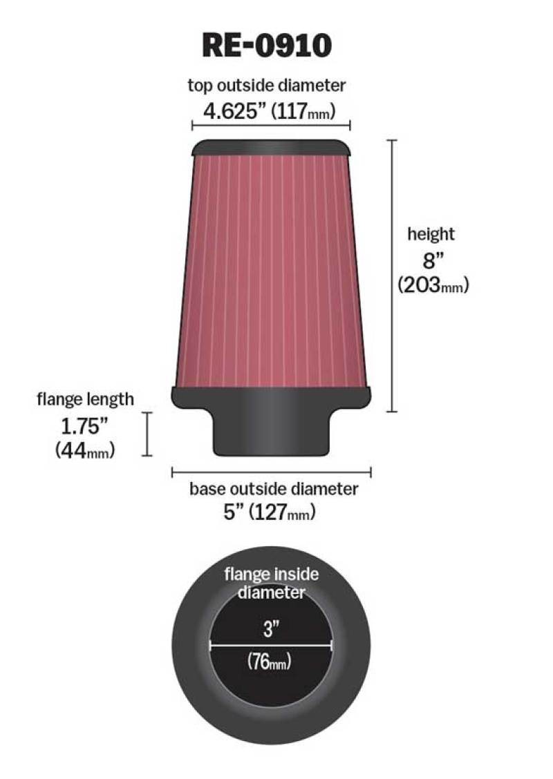 K&N Engineering Universal Rubber Air Filter 3 inch Flanged for Automotive and Equipment Applications