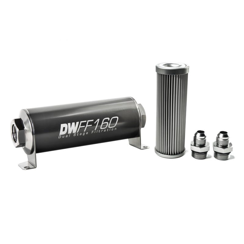 DeatschWerks Stainless Steel 8AN 10 Micron Inline Fuel Filter Housing Kit (160mm)