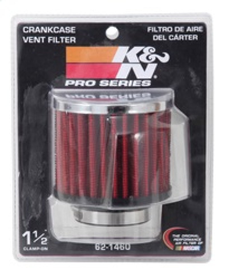 K&N Engineering 62-1460 Chrome Finish Rubber Base Crankcase Vent Filter with 1.5-inch Flange