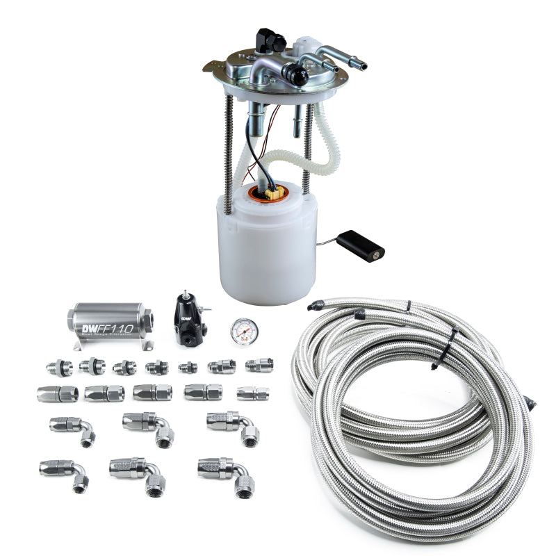 DeatschWerks DW400 Pump Module and Return SS CPE Plumbing Kit for 2005-2019 GM Yukon, Tahoe, Suburban, Avalanche - High-Performance Fuel System Upgrade