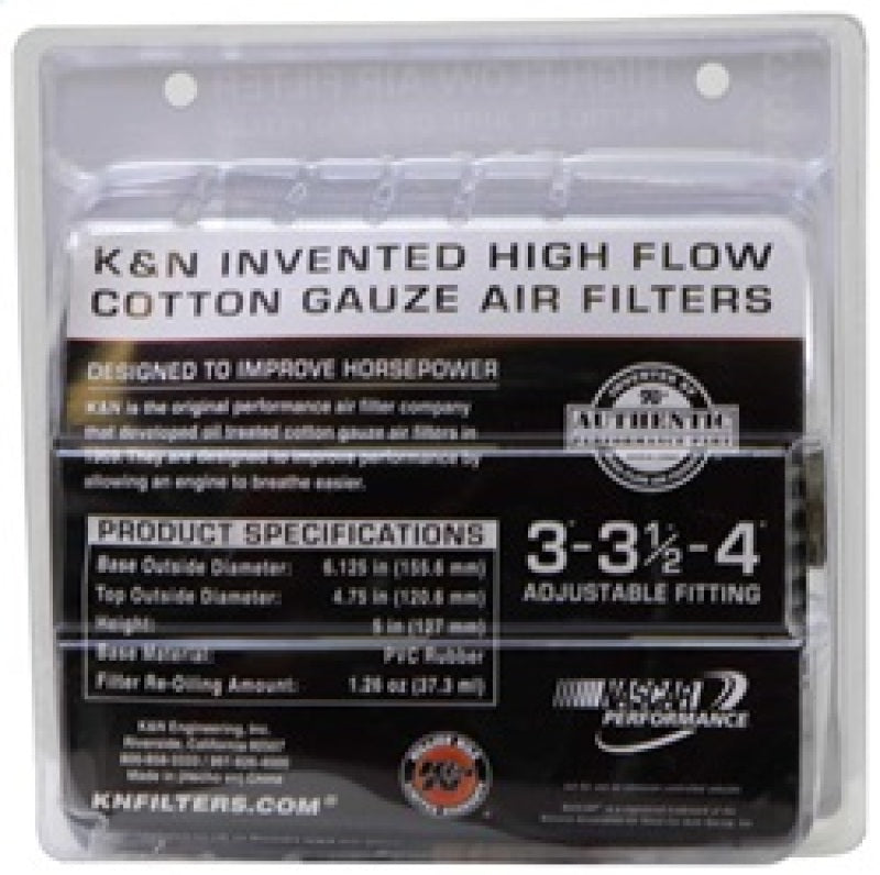 K&N Engineering Universal Air Filter Chrome Round Tapered – 4-inch Flange ID, 1.125-inch Flange Length, 5.5-inch Height