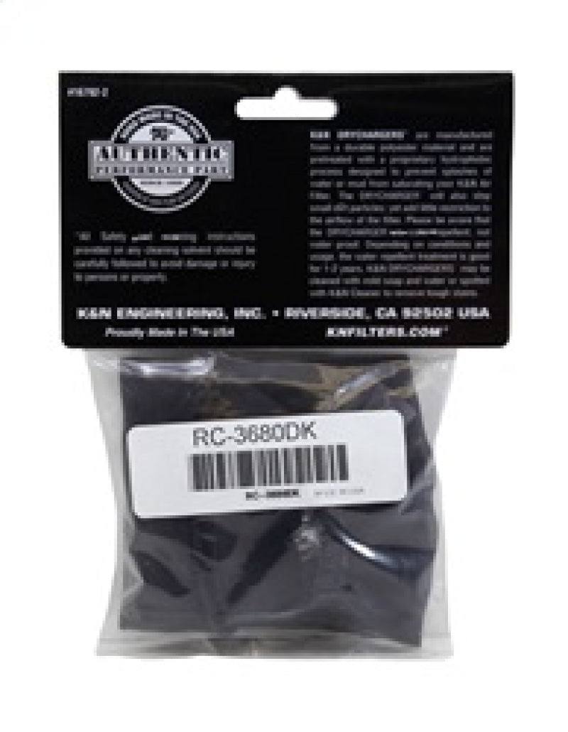 K&N Engineering RC-3680DK Drycharger Black Air Filter Wrap for Enhanced Airflow and Water Resistance