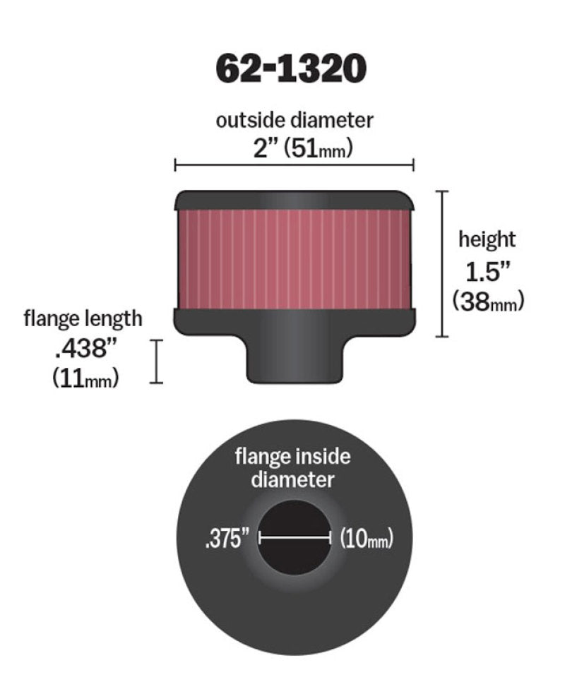 K&N Engineering 62-1320 Clamp-On Rubber Base Crankcase Vent Filter for Classic and Racing Engines