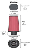 K&N Engineering Universal Clamp-On Air Filter with 2-7/16 Inch Flange – Model RC-3680