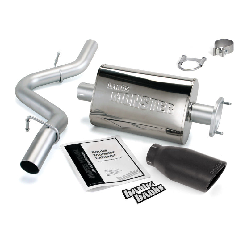 Banks Power 04-06 Jeep Wrangler 4.0L Monster Exhaust System with Black Tip - 2.5-inch Stainless Steel Mandrel-Bent Tailpipe