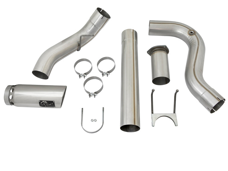 aFe Large Bore HD 5-Inch Stainless Steel DPF-Back Exhaust System with Polished Tip for 2017 Ford Diesel Trucks V8 6.7L (Part #49-43090-P)