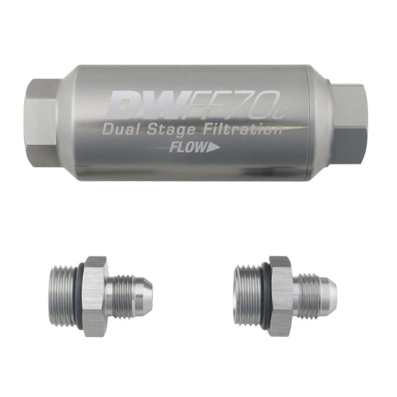 DeatschWerks 6AN 10 Micron Compact In-Line Fuel Filter Kit - Stainless Steel, 70mm