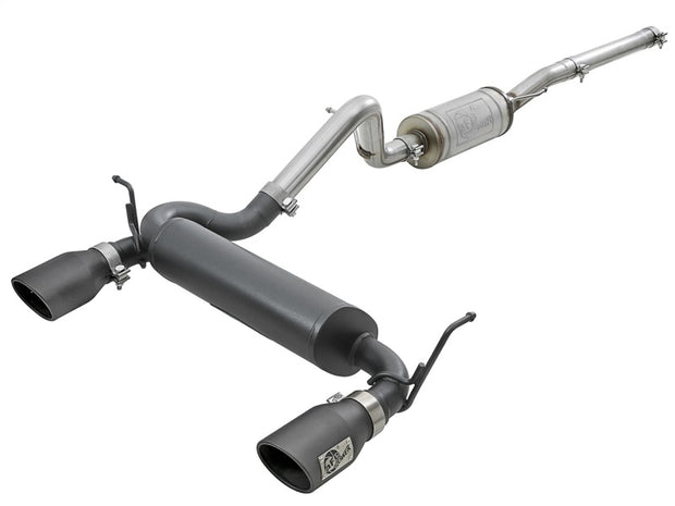 aFe Rebel Series 2.5 inch 409 Stainless Steel Cat-Back Exhaust System with Black Tips for Jeep Wrangler (2007-2018) V6 3.6L / 3.8L