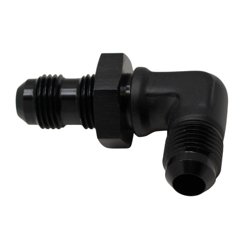 DeatschWerks 6AN Male Flare to 6AN Male Flare Bulkhead Adapter 90-Degree Anodized Matte Black