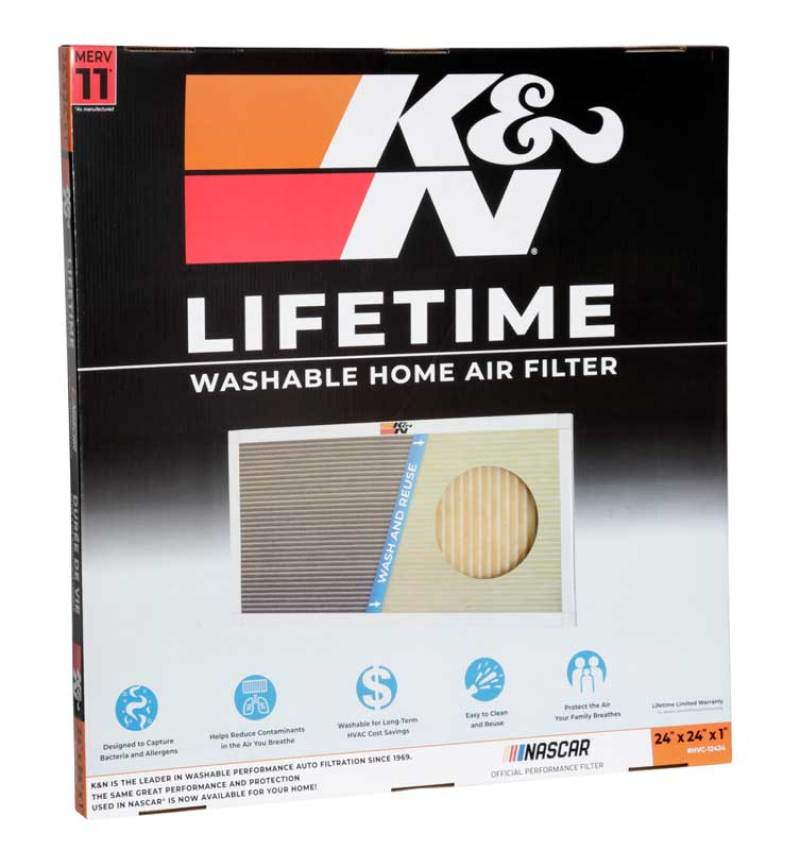 K&N HVAC Filter 24 x 24 x 1 - Reusable Washable Pleated Synthetic Filter for Improved Indoor Air Quality