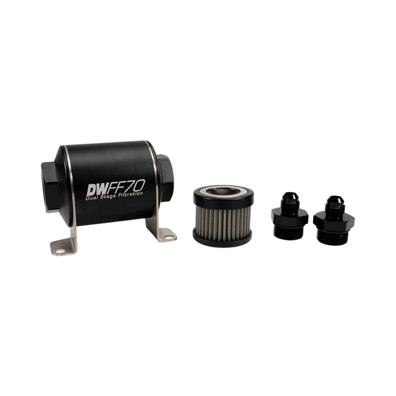 DeatschWerks Stainless Steel 6AN Inline Fuel Filter Housing Kit (70mm) - 10 Micron, Universal