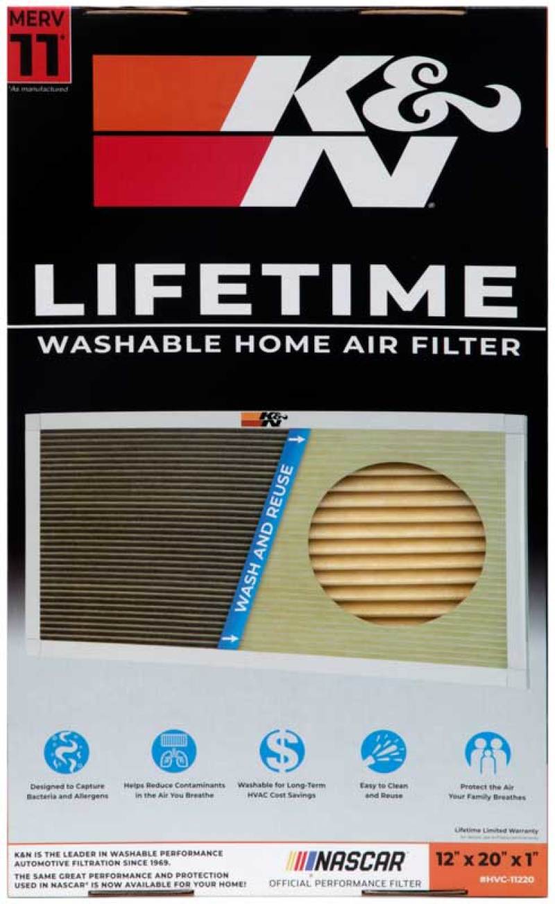 K&N HVAC Filter - 12 x 20 x 1, Reusable Pleated Synthetic Filter with MERV 11 Rating