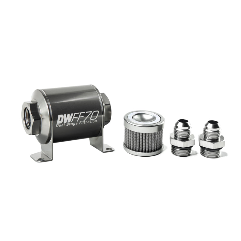 DeatschWerks Stainless Steel 8AN 10 Micron Inline Fuel Filter Housing Kit