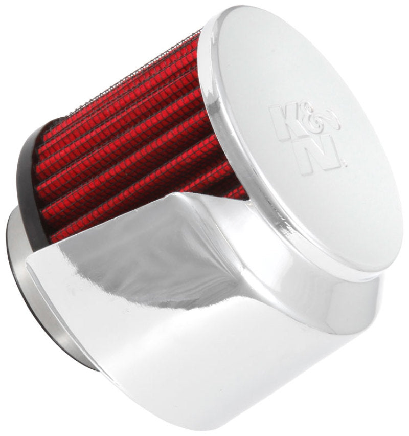 K&N Engineering 62-1514 1.5 inch Flange Crankcase Vent Filter with Chrome Top and Heat Shield