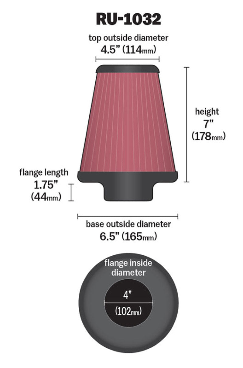 K&N Engineering Universal Clamp-On Air Filter 4 inch Flange, Fits Chevrolet and GMC V1500 Suburban and R2500 Models