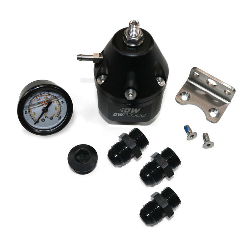 DeatschWerks DWR2000 Adjustable Fuel Pressure Regulator with Pressure Gauge and Fittings - Anodized Black